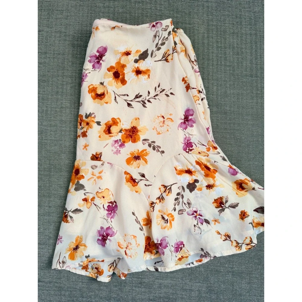 Mi Ami‎ Womens XS Floral Print Flounce Hem Mini Skirt Cottagecore Garden Y2K